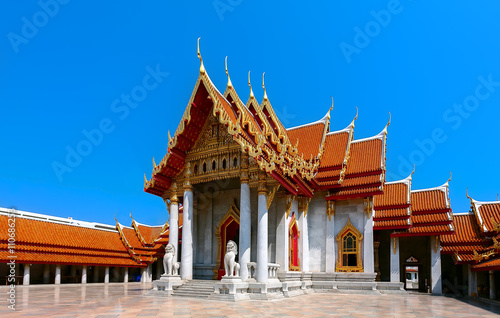 The Marble Temple with reflection under the blue sky.