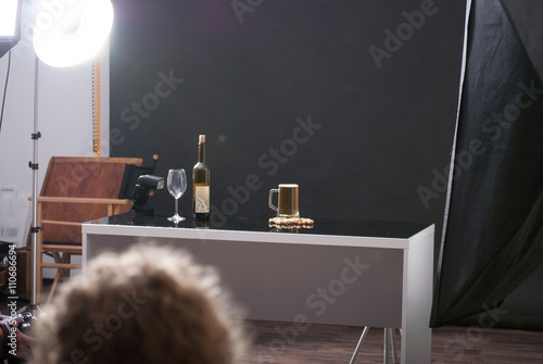 Studio environment while photographing drinks, bottles and glasses