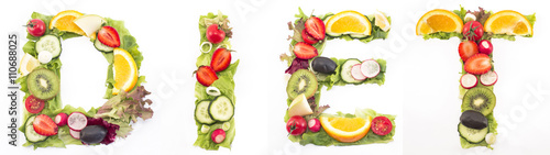 Word diet made of salad and fruits