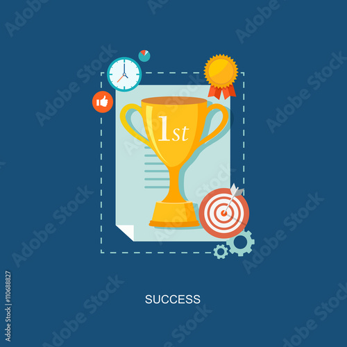 Winner's award with icons. Flat illustraion