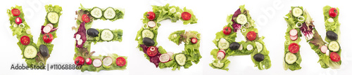 Word vegan made of salad