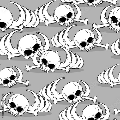 Remains of skeleton seamless pattern. Skull and bones ornament.