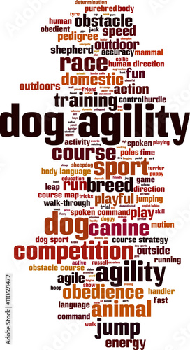 Dog agility word cloud concept. Vector illustration