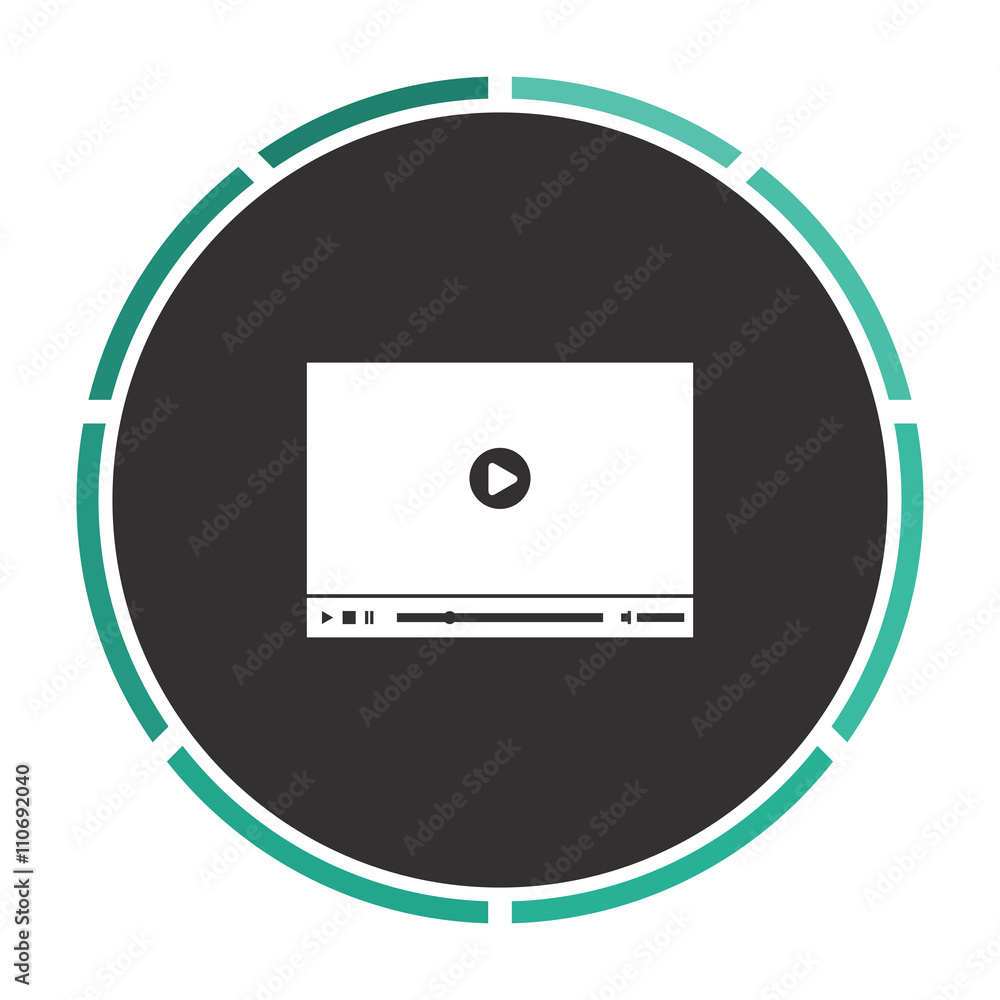 Video player Simple flat white vector pictogram on black circle. Illustration icon Video player Simple flat white vector pictogram on black circle. Illustration icon