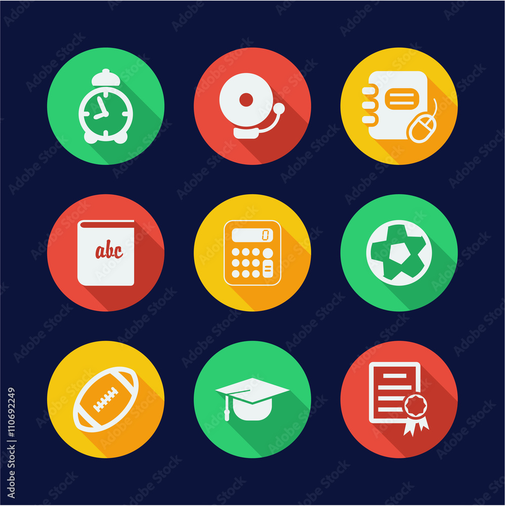 University Icons Flat Design Circle University Icons Flat Design Circle