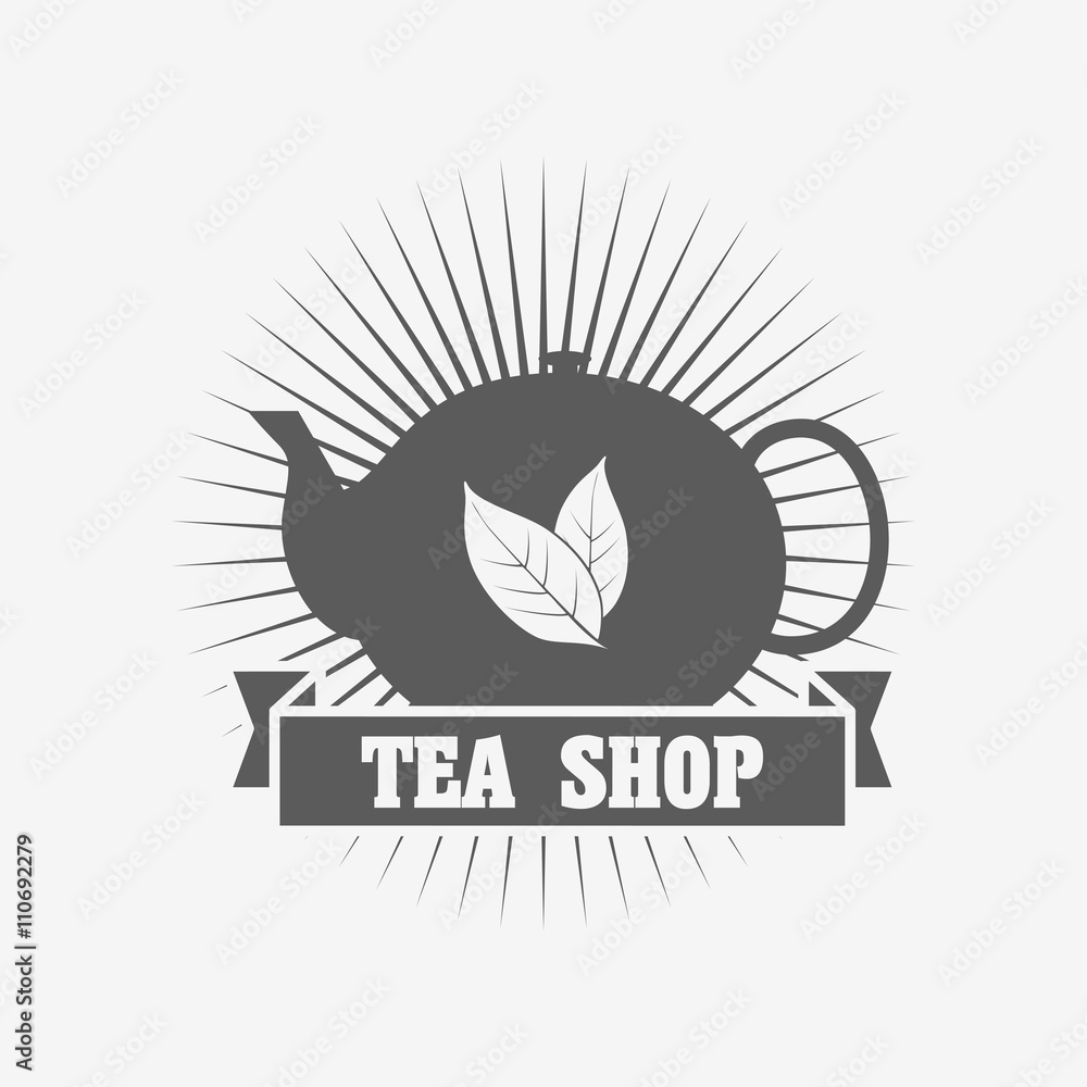 Fototapeta premium Tea shop logo or badge deasign template with tea pot