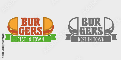 Fast food restaurant label, badge or logo concept with hamburger