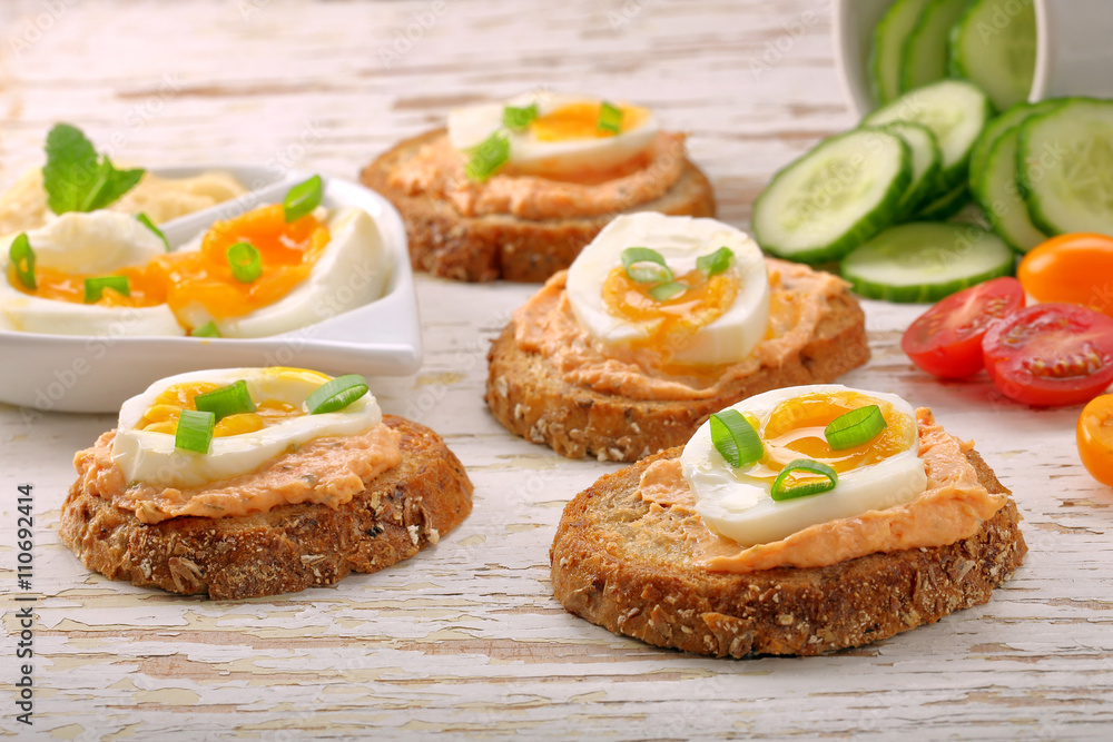 Sandwiches with salmon paste and egg Sandwiches with salmon paste and egg