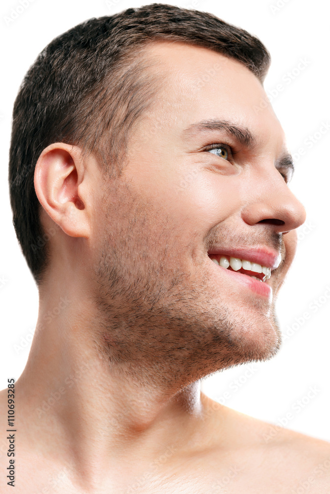 Cheerful bearded guy is expressing his happiness Cheerful bearded guy is expressing his happiness