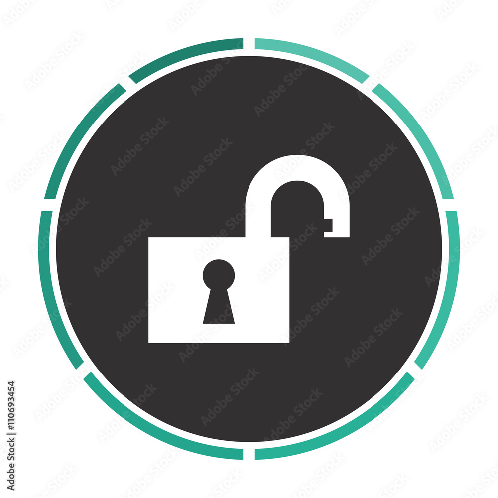 Open padlock Simple flat white vector pictogram on black circle. Illustration icon Open padlock Simple flat white vector pictogram on black circle. Illustration icon