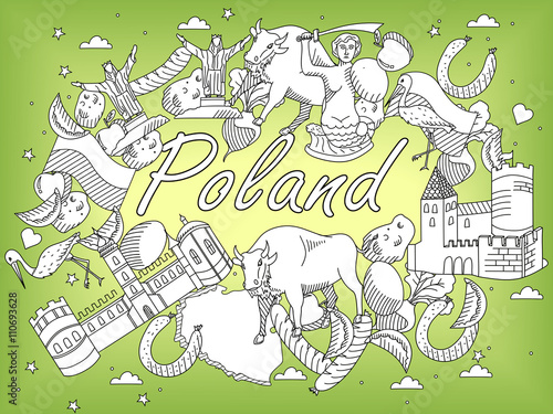 Poland coloring book vector illustration