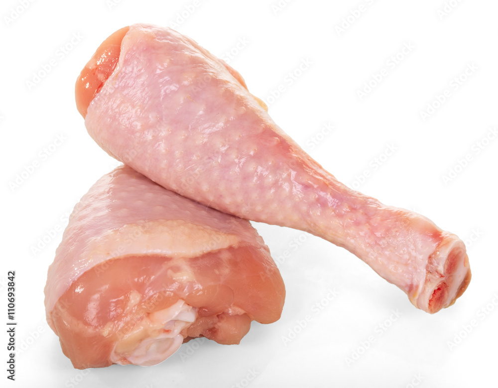 Raw chicken legs isolated on white. Raw chicken legs isolated on white.