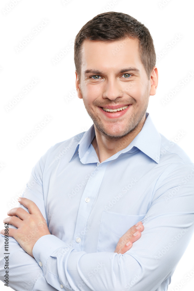 Attractive young businessman is expressing positive emotions Attractive young businessman is expressing positive emotions