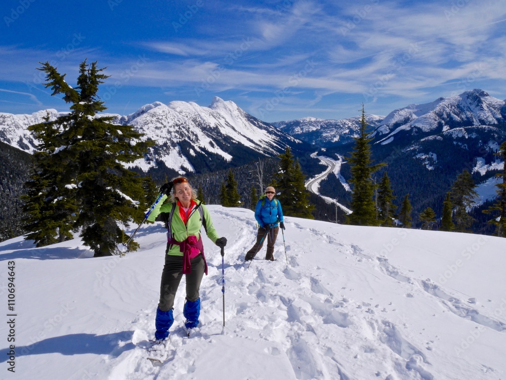 Two Women Snowshoeing in Mountains.
Yago Peak, Coquihalla Summit Recreation Area near Hope, British Columbia, Canada. Two Women Snowshoeing in Mountains.
Yago Peak, Coquihalla Summit Recreation Area near Hope, British Columbia, Canada.