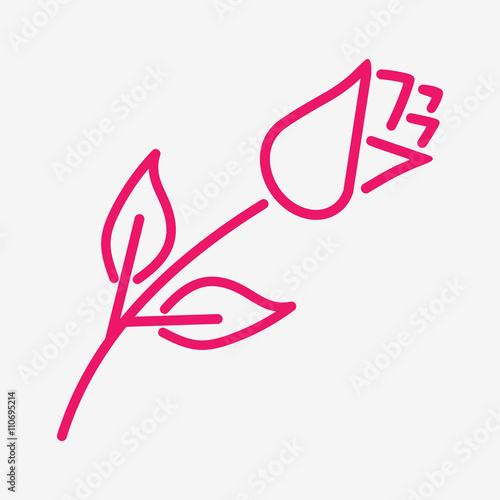 rose flower leaf love thin line icon