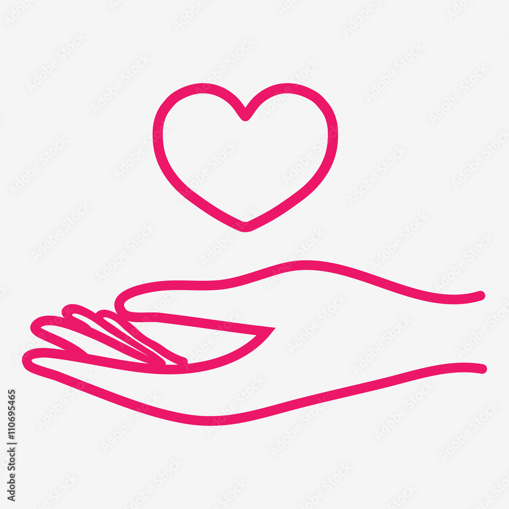hand heart arm love care valentine thin line icon