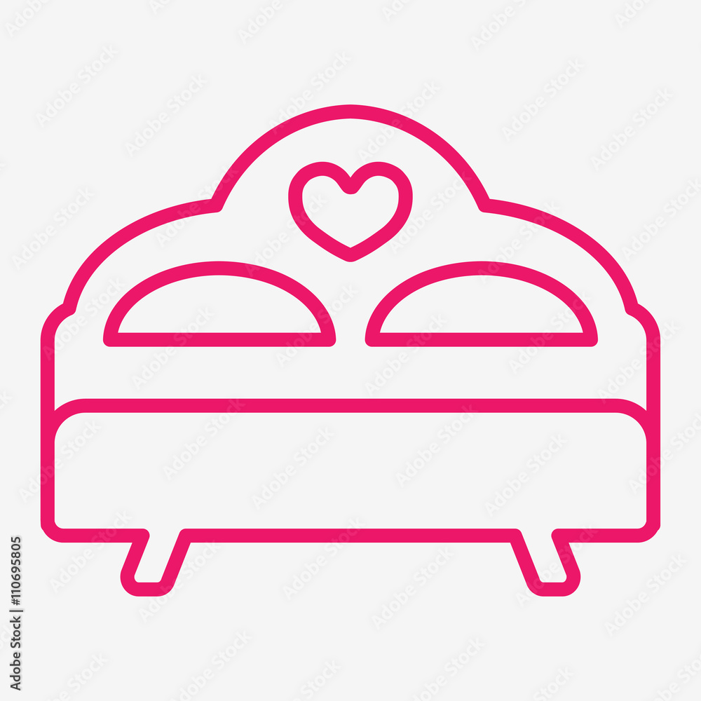 bed with heart love sex thin line icon bed with heart love sex thin line icon