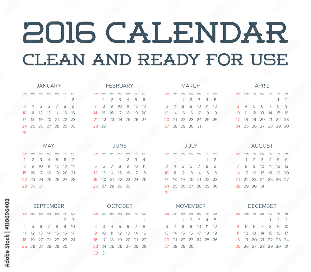 2016 Calendar. Abstract. Week Starts from Sunday. Vector illustr 2016 Calendar. Abstract. Week Starts from Sunday. Vector illustr