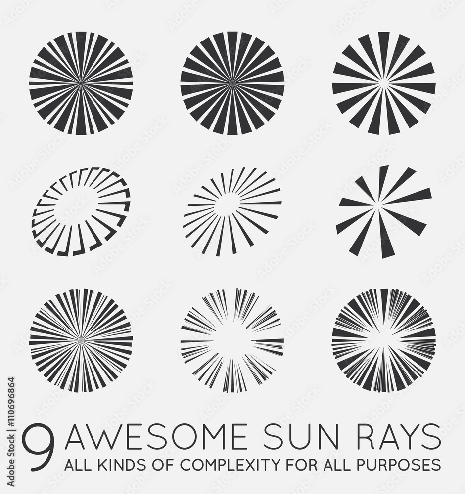 Set of Sunburst Vector Rays of Sun Set of Sunburst Vector Rays of Sun
