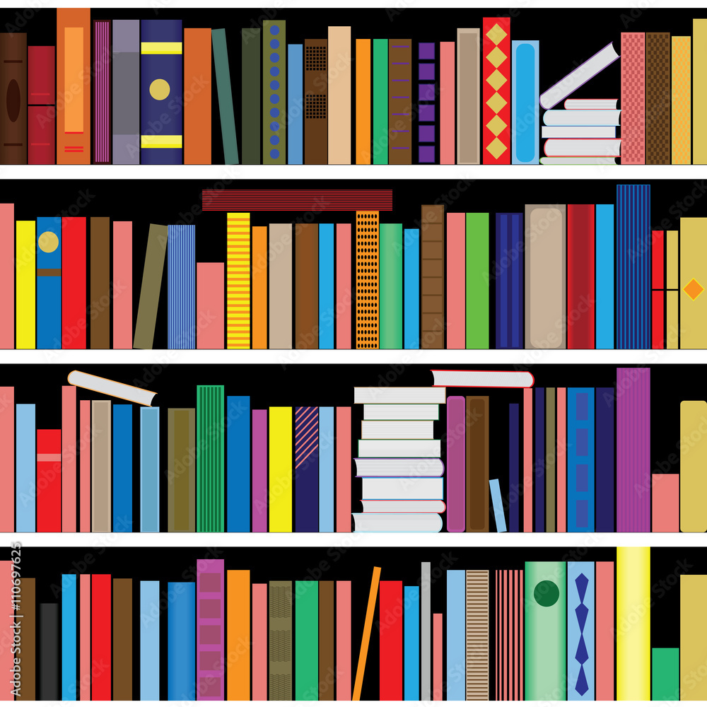 Fototapeta premium Books vector seamless texture vertically and horizontally. Bookshelf background.