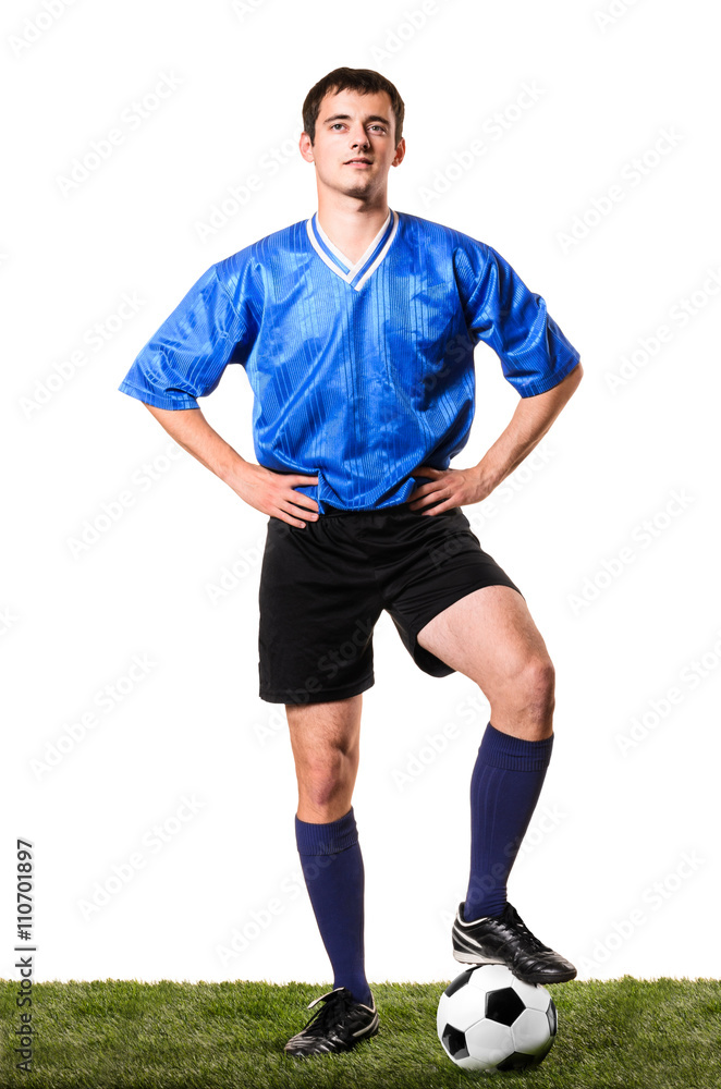 soccer or football player is standing on white background soccer or football player is standing on white background