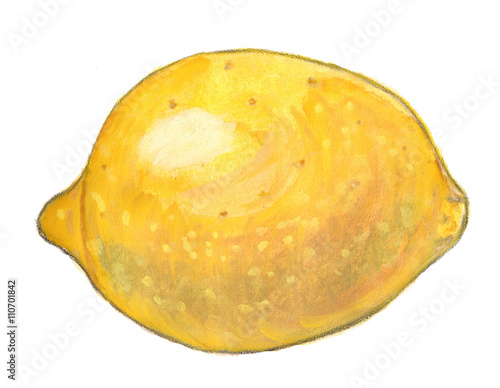 Watercolor illustration of yellow lemon 