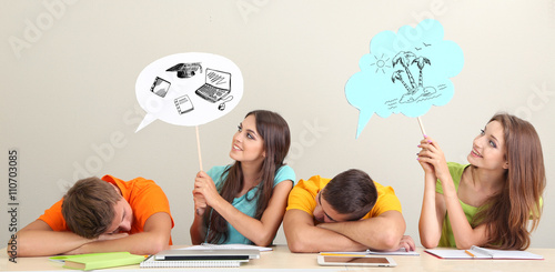 Four dreaming students. Vec...