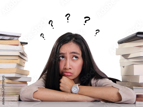 Confused student looking up questioning
