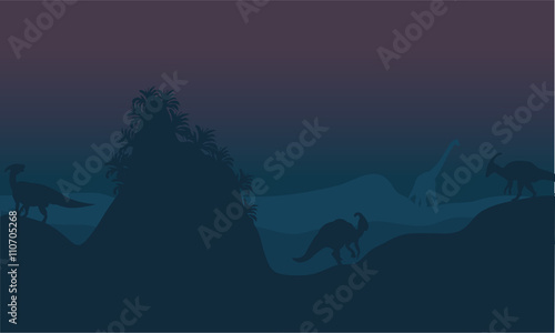 фотография Beautiful scenery of parasaurolophus silhouette