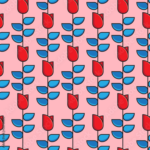Seamless roses pattern background with red cute florals and simp