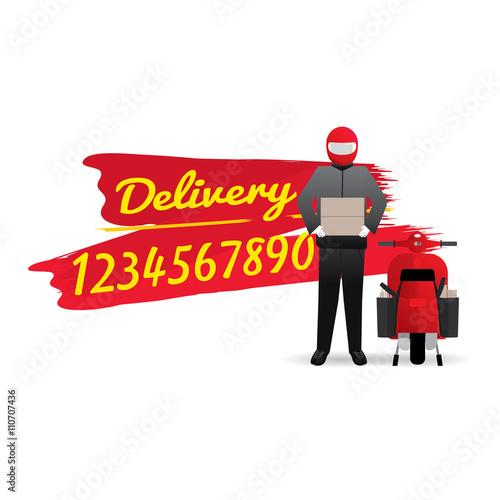 Delivery man courier service with call number icon. Vector illustration