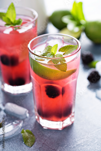 Blackberry and lime refreshing summer cocktail