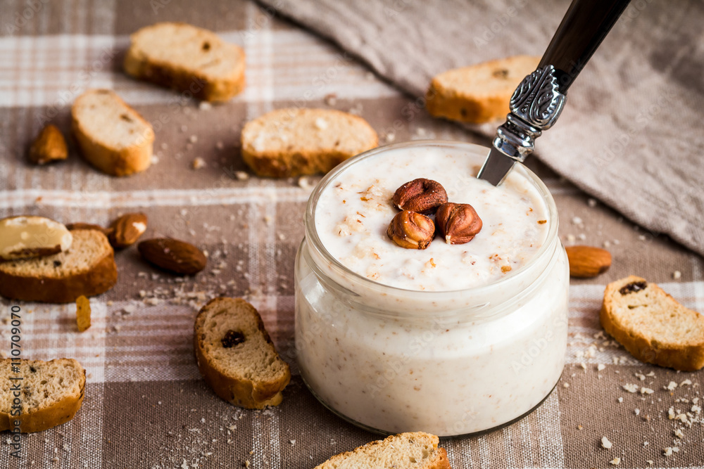 yogurt with rusks and nuts