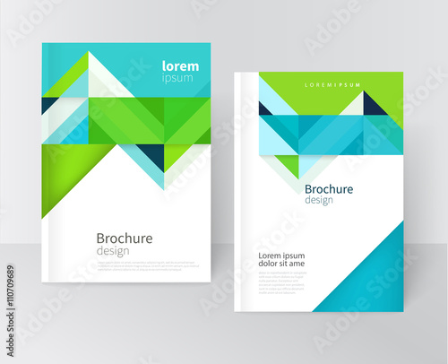 Free Download Vector Brochure, leaflet, flyer, cover template. Modern Geometric Abstract background blue & green diagonal lines & triangles. minimalistic design creative concept - GFXLoad