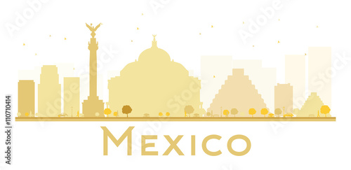 Mexico City skyline golden silhouette.