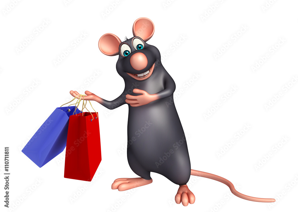 Obraz premium Rat cartoon character with shopping bag