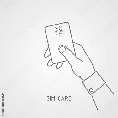 Hand holding SIM card. SIM card icon flat style.