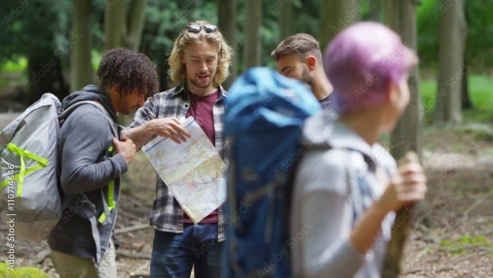 Portrait of young women smiling, on a hike in the woods with friends. Portrait of young women smiling, on a hike in the woods with friends.