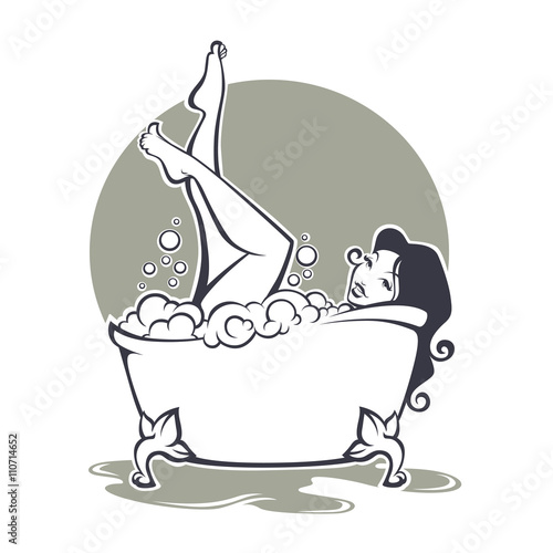 time for me, vector image  of beautiful woman taking a bath in b