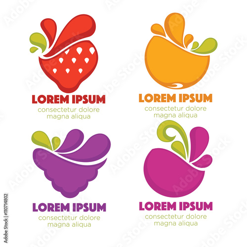 Colorful vector collection of fresh stylized berries, logo, stic photo