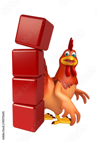 3d rendered illustration of Hen cartoon character with level photo