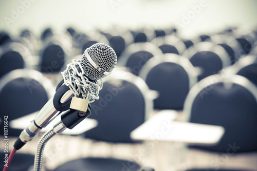 Photography A chained microphone - Freedom of the press is oppressed.