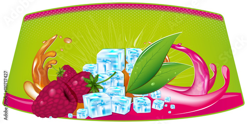 splashes of juice and ice cubes