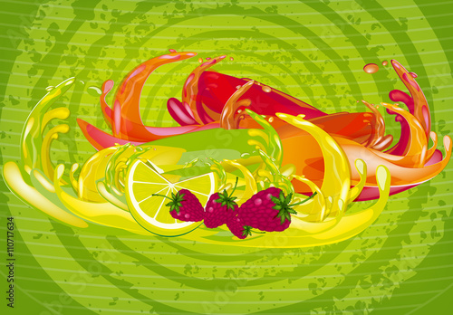 splashes of juice over color background