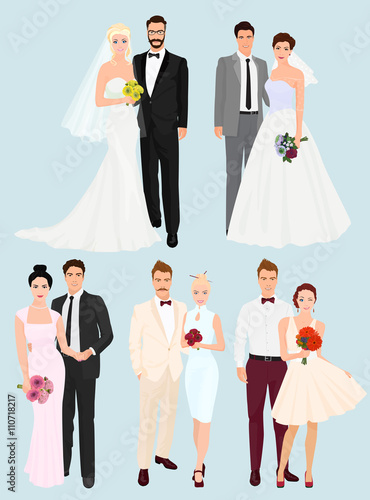 Beautiful elegant Wedding couples man and women collection set.