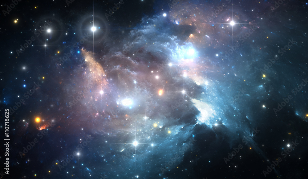 Fototapeta premium Giant glowing nebula. Space background with colorful nebula and stars