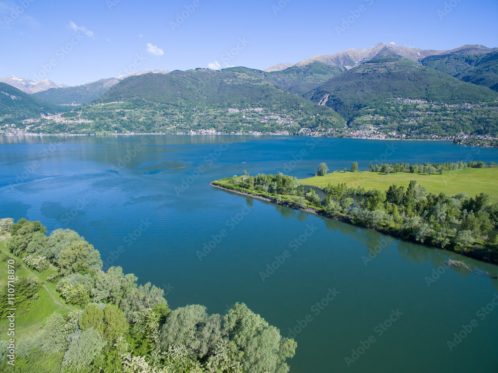 Aerial - Lago di Como (IT) - Colico - Trivio di Fuentes - Foce dell'Adda