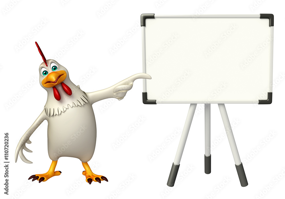 Obraz premium fun Hen cartoon character with display board