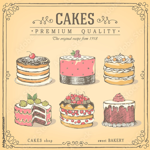 Vector hand-drawn collection cakes
