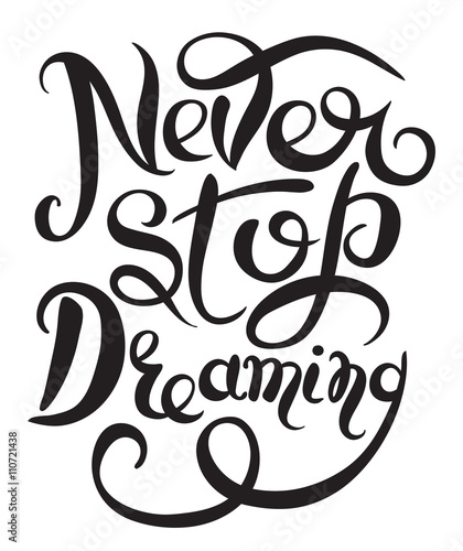 Never stop dreaming Inspirational black text motivational poster